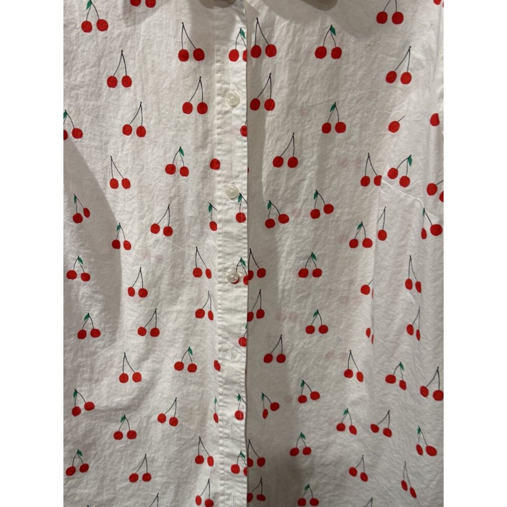 Boden White Button-Up Long Sleeve Shirt With Red Cherry Print Womens US Sz 16/18 - Picture 2 of 5